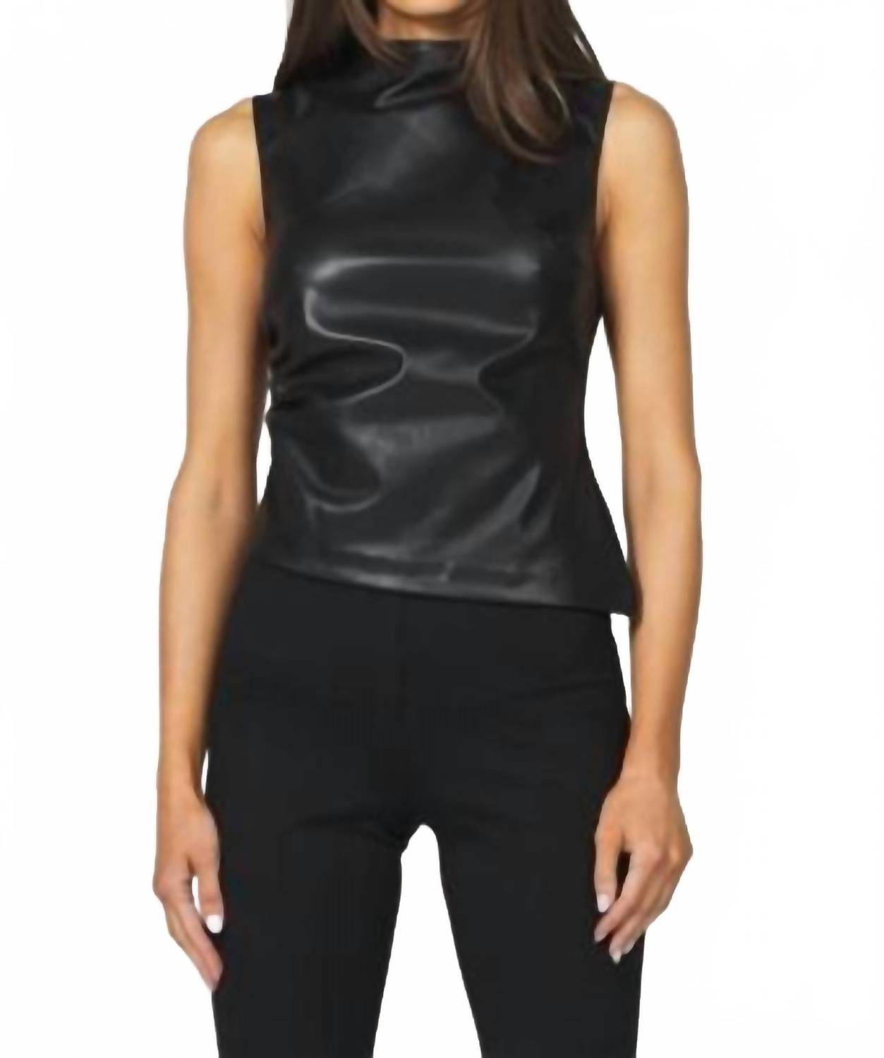 Another Love Shaunee Faux Leather Top in black - women's tank top