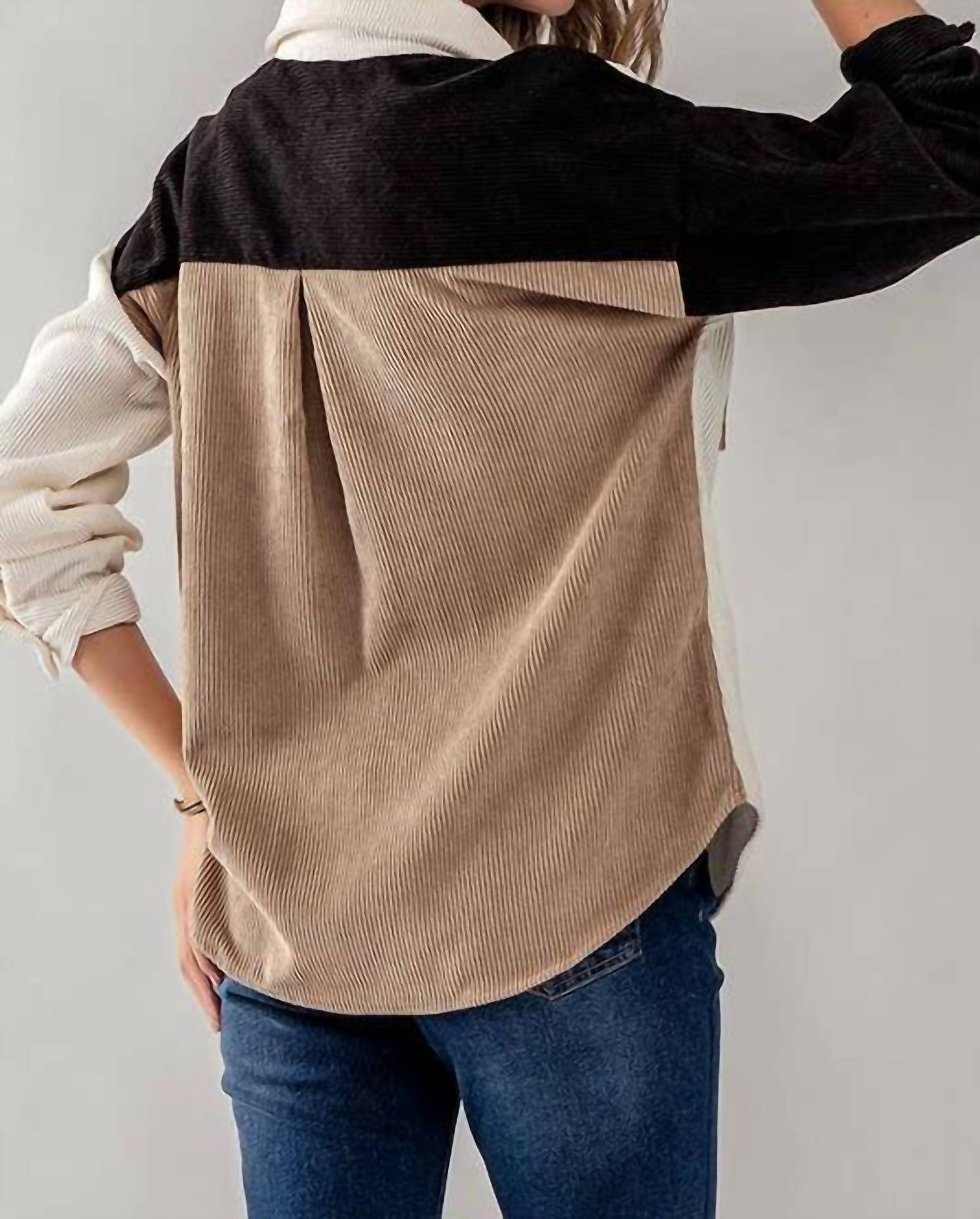 Blu Pepper - Relaxed Fit Colorblock Corduroy Shacket