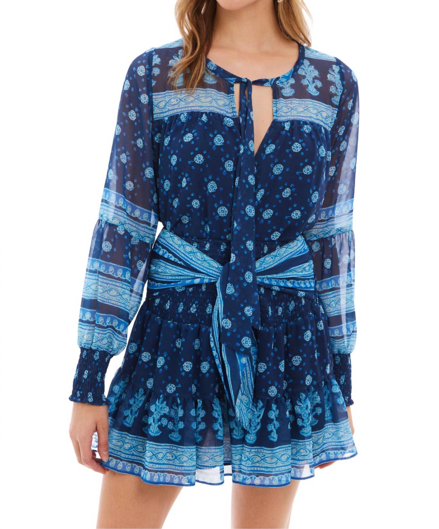 ALLISON NEW YORK Charlie Long Sleeve Blouse in navy medallion - women's blouse - view 4