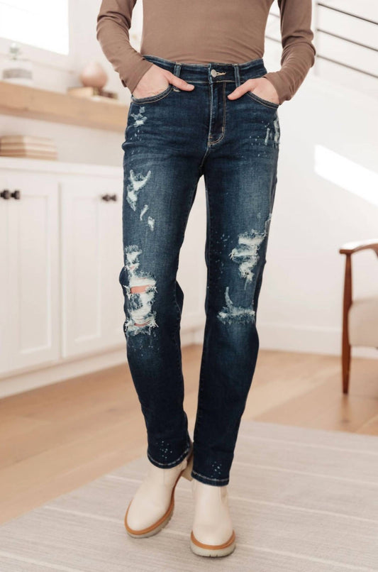 Judy Blue - Mid Rise Bleach Splash Distressed Boyfriend Jeans
