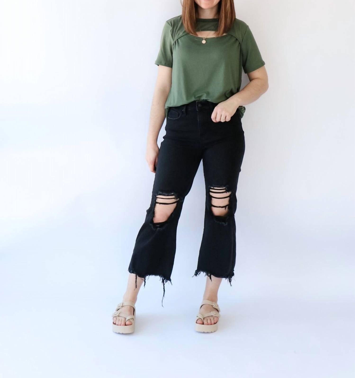Wholesale Fashion Square - Cutout Neck Short Sleeve Tee