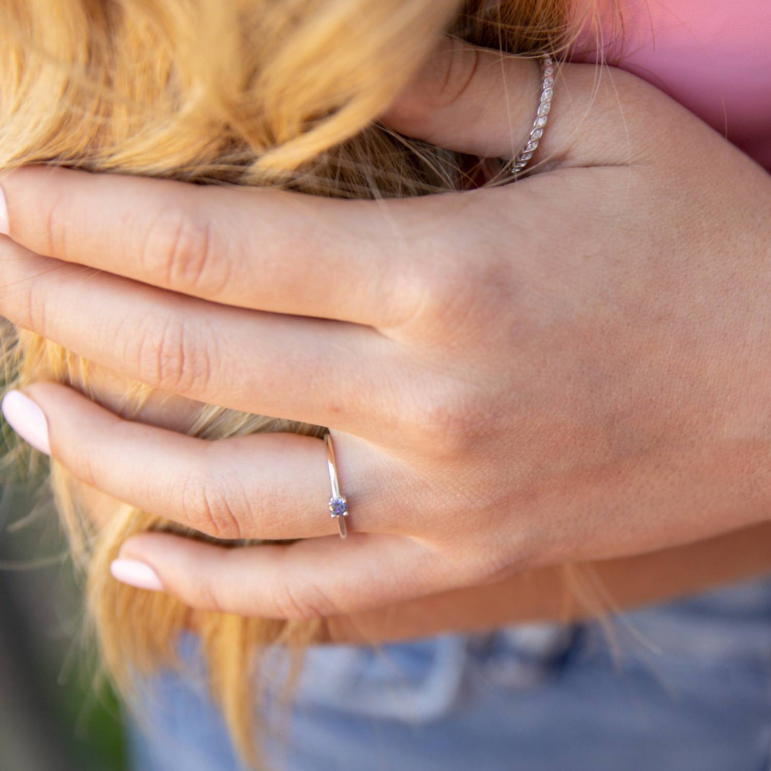 Starlette Women's Round Cut Stackable Ring in silver - women's jewelry - detail view