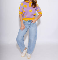 THML Lemon Drop Sweater Top in purple - women's long sleeve top