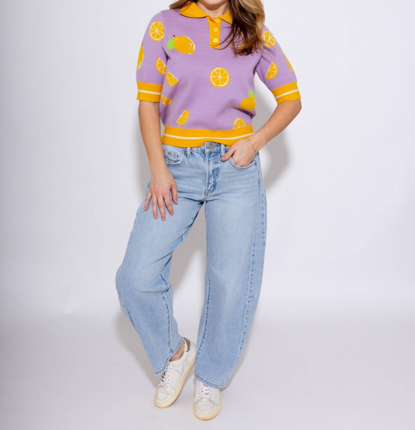 THML Lemon Drop Sweater Top in purple - women's long sleeve top