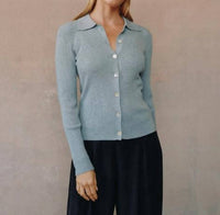 Bella Dahl Collared Button Down Sweater in heather grey - women's top