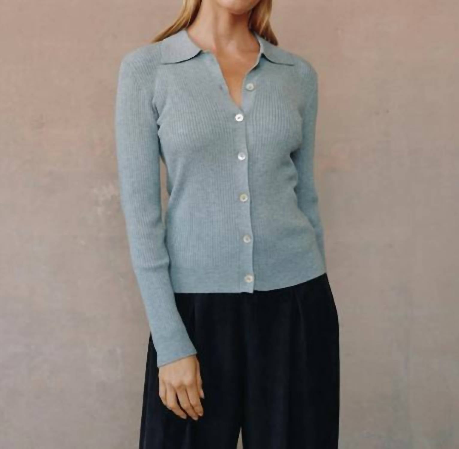 Bella Dahl Collared Button Down Sweater in heather grey - women's top