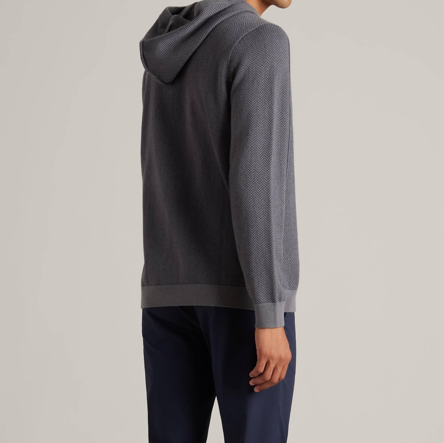 RHONE Emerson Knit Long Sleeve Hoodie in light gray heather - men's shirt - alternate view