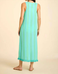 Sitano Positano Midi Tank Dress in blue green cabana stripes - women's dress - detail view