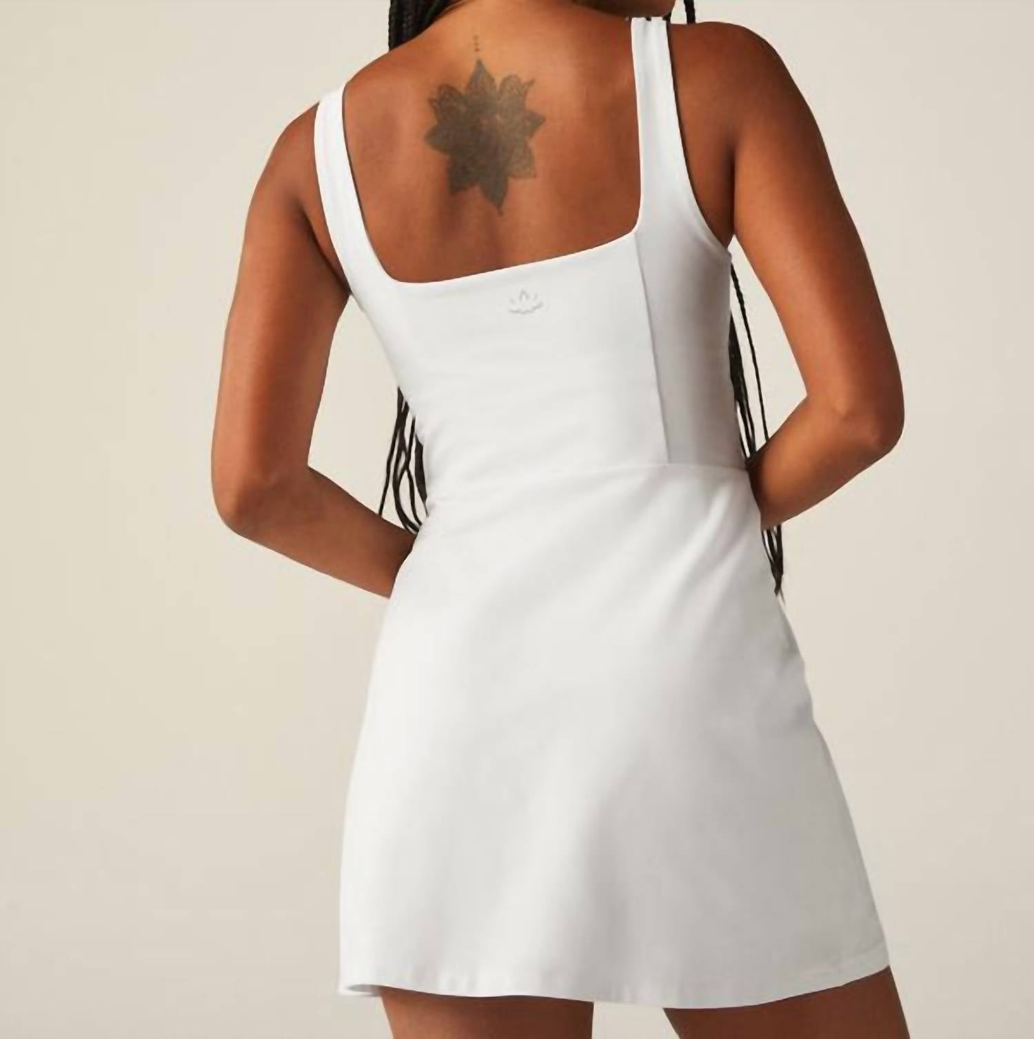 BEYOND YOGA Spacedye Court Appeal Mini Dress in cloud white - women's dress - detail view