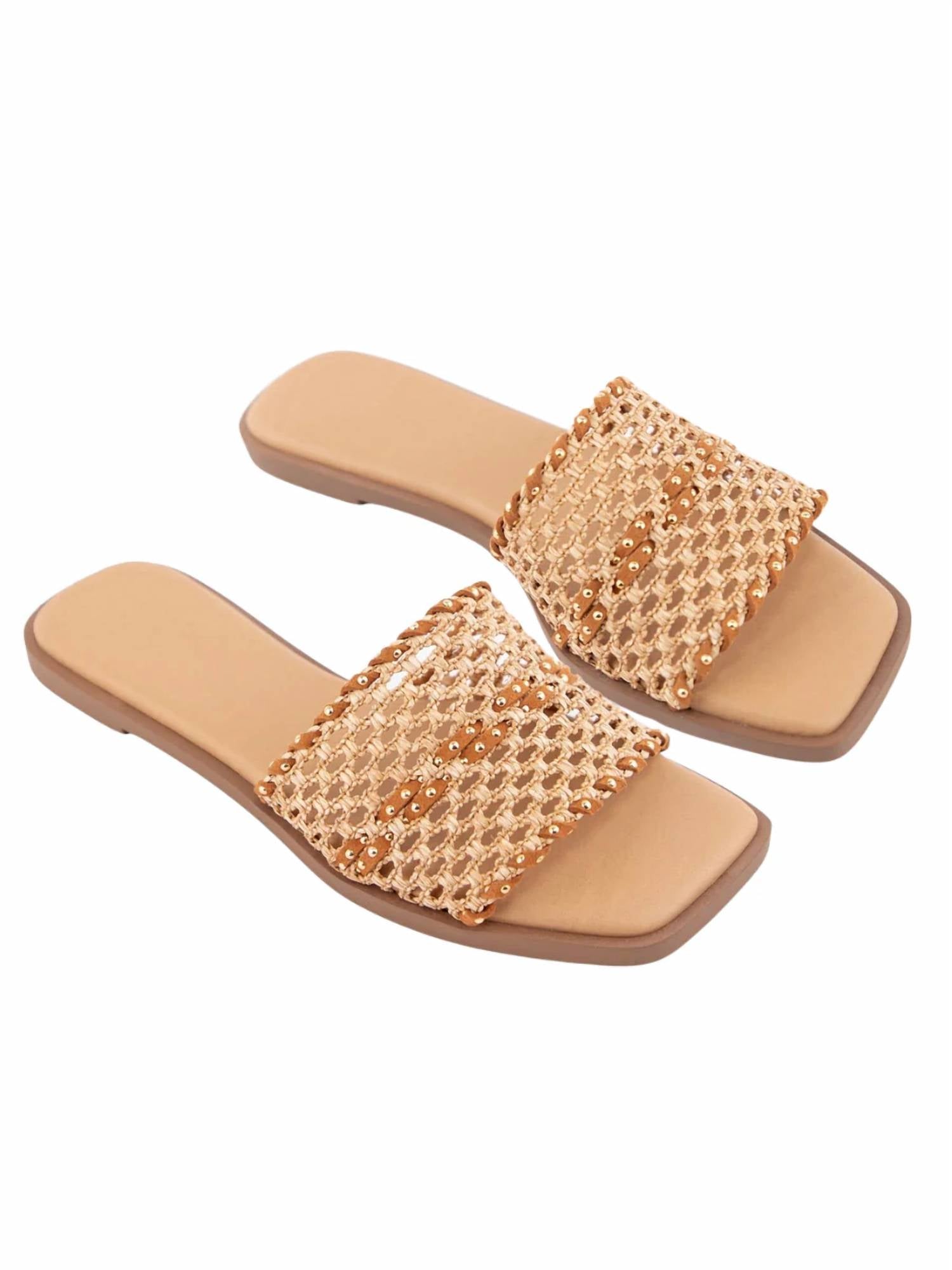 Fortune Dynamic - Women's Rawnie Woven Raffia Stud Slide Sandals