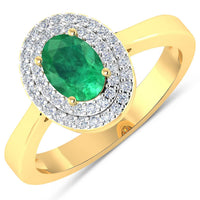 Diana M Jewels Women's Oval Natural Zambian Emerald Fashion Ring (0.78 Ct) - Delicate in 14k yellow gold - women's jewelry - detail view