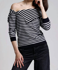 Minnie Rose - Cotton Cashmere Striped Off The Shoulder Top