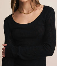 Z Supply Tibi Scoop Mesh Top in black - women's long sleeve top - view 4