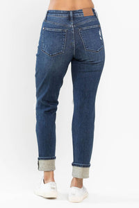 Judy Blue - “charlotte” Midrise Buffalo Plaid Patch Destroyed Boyfriend Jeans