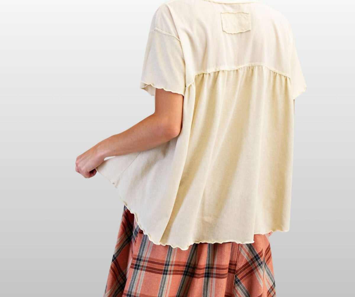 Easel - Short-sleeve Button-down Peasant Blouse
