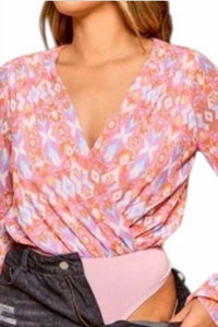 Peach Love - Aztec V-neck Bodysuit