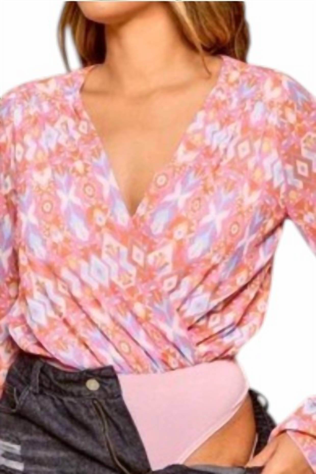 Peach Love - Aztec V-neck Bodysuit