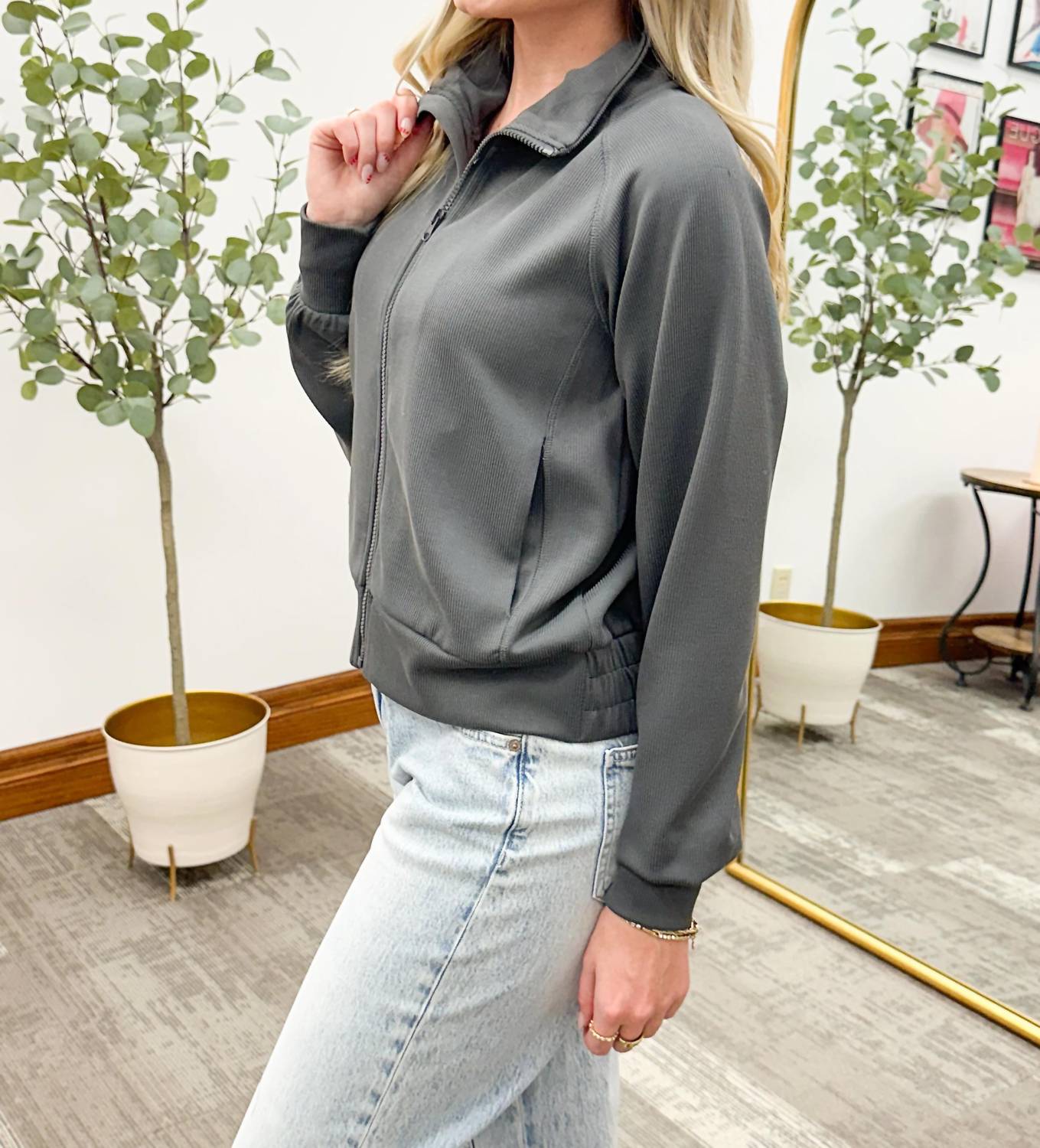 Mono B - Luxe Ribbed Sand Wash Zip Up Jacket