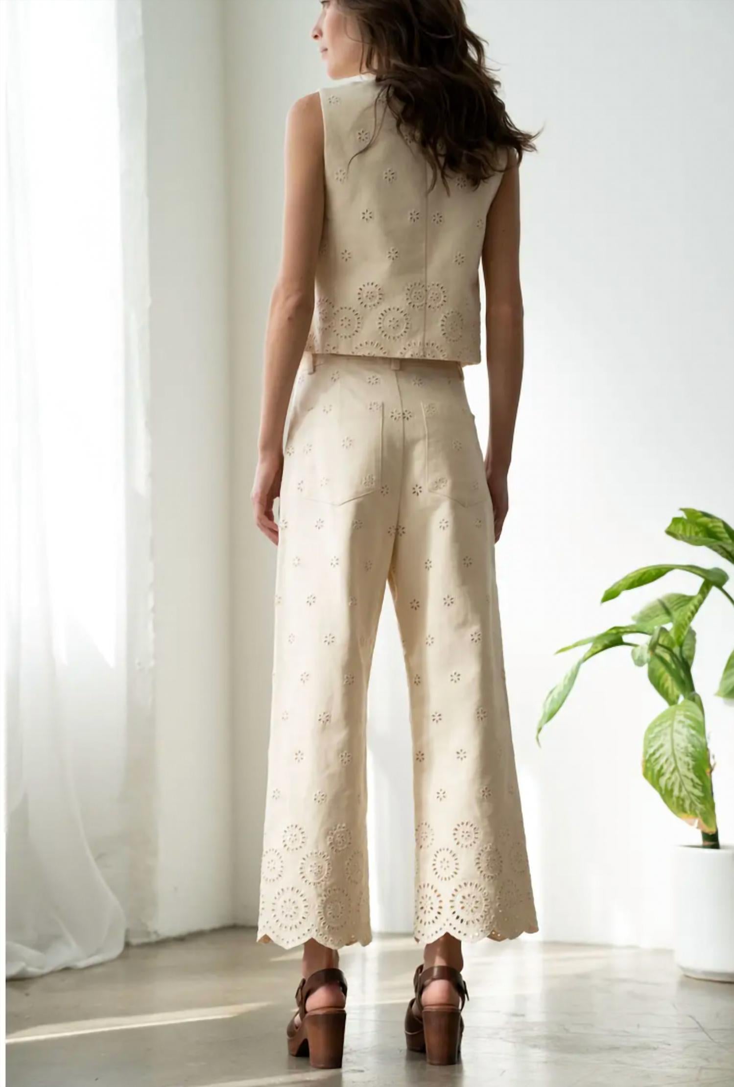 Elle Grey - Eyelet Wide Leg Pants