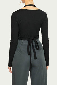 LAYERED HALTERNECK RIBBED-KNIT TOP