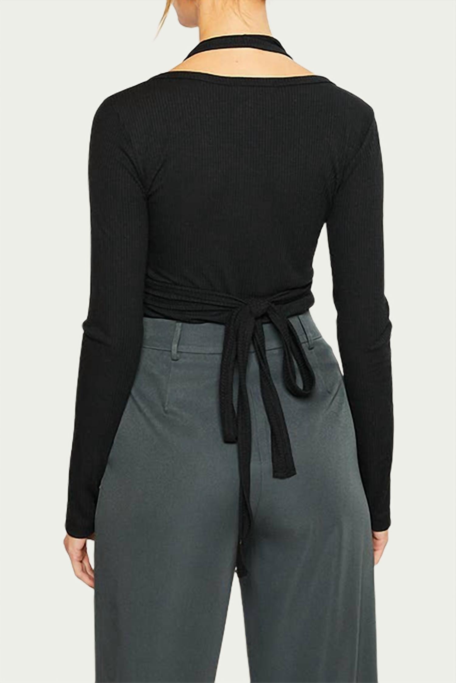 LAYERED HALTERNECK RIBBED-KNIT TOP