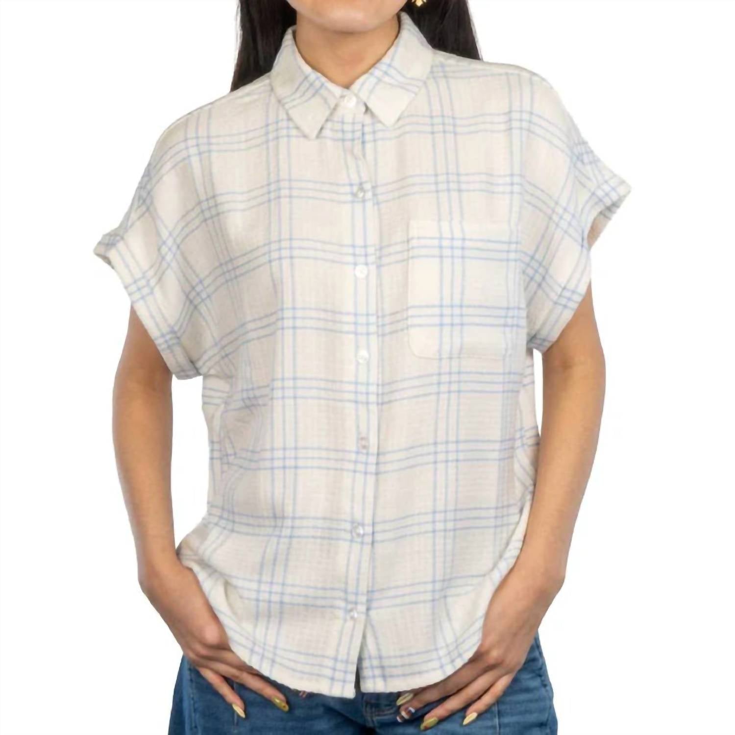 Flags & Anthem Leetonia Dolman Woven Shirt in blue white - women's long sleeve top