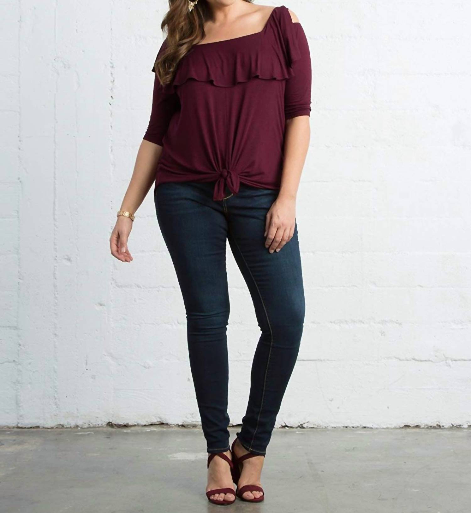 Kiyonna - Kelsey Off Shoulder Flounce Top