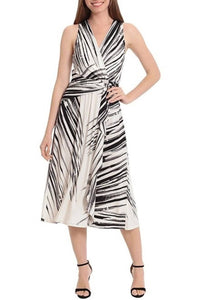 London Times - Sleeveless Abstract Print Midi Dress