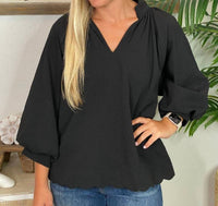 Umgee - V-neck Blouse With Balloon Sleeves
