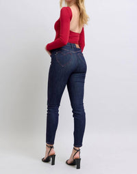 Judy Blue High Waist Heart Shaped Pockets Skinny Jeans in dark wash - women's jeans - detail view