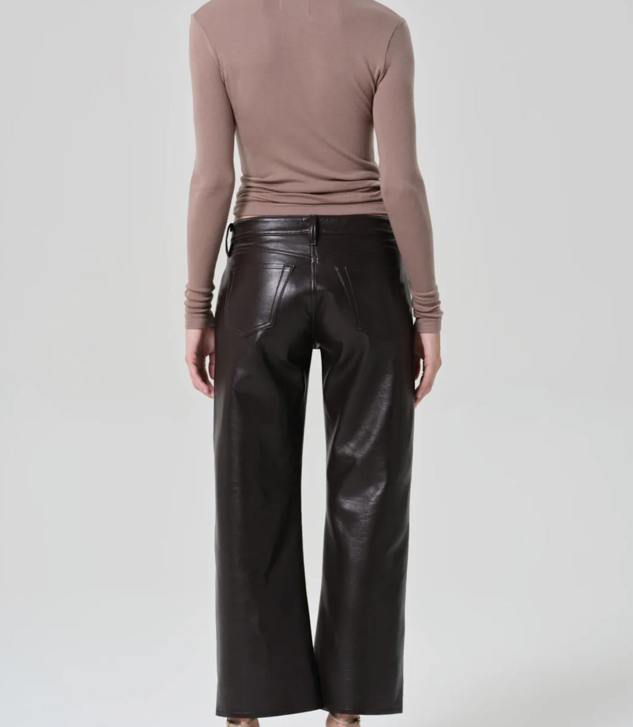 Citizens of Humanity FAYE RECYCLED LEATHER PANT in chocolate - women's pants - detail view
