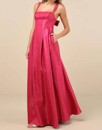 Lulus Immaculate Aura Shiny Taffeta Maxi Dress With Pockets in magenta - women's dress - detail view