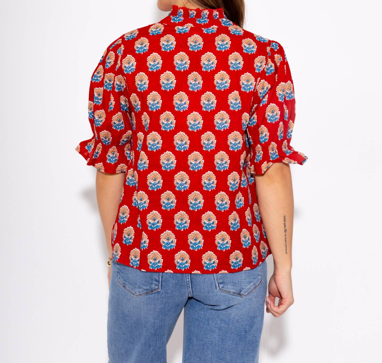 Thml - Floral Motif Ruffle Neck Top