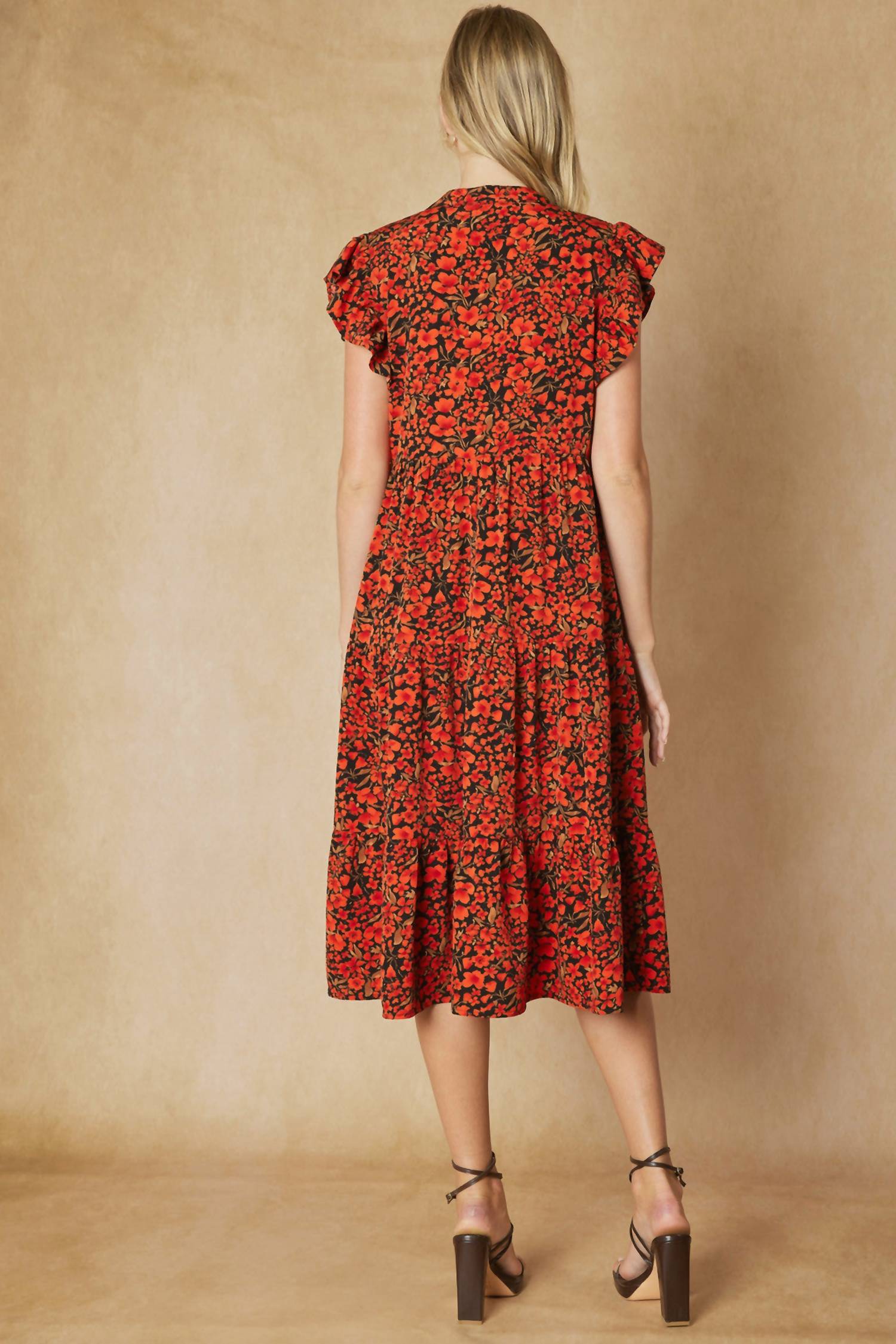 entro Floral Tiered Ruffle Midi Dress in black - women's dress - view 4