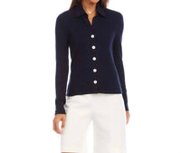 Karen Kane - Ribbed Long Sleeve Button Front Top