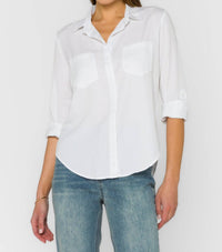 Velvet Heart Riley Relaxed Fit Top in optic white - women's long sleeve top - detail view
