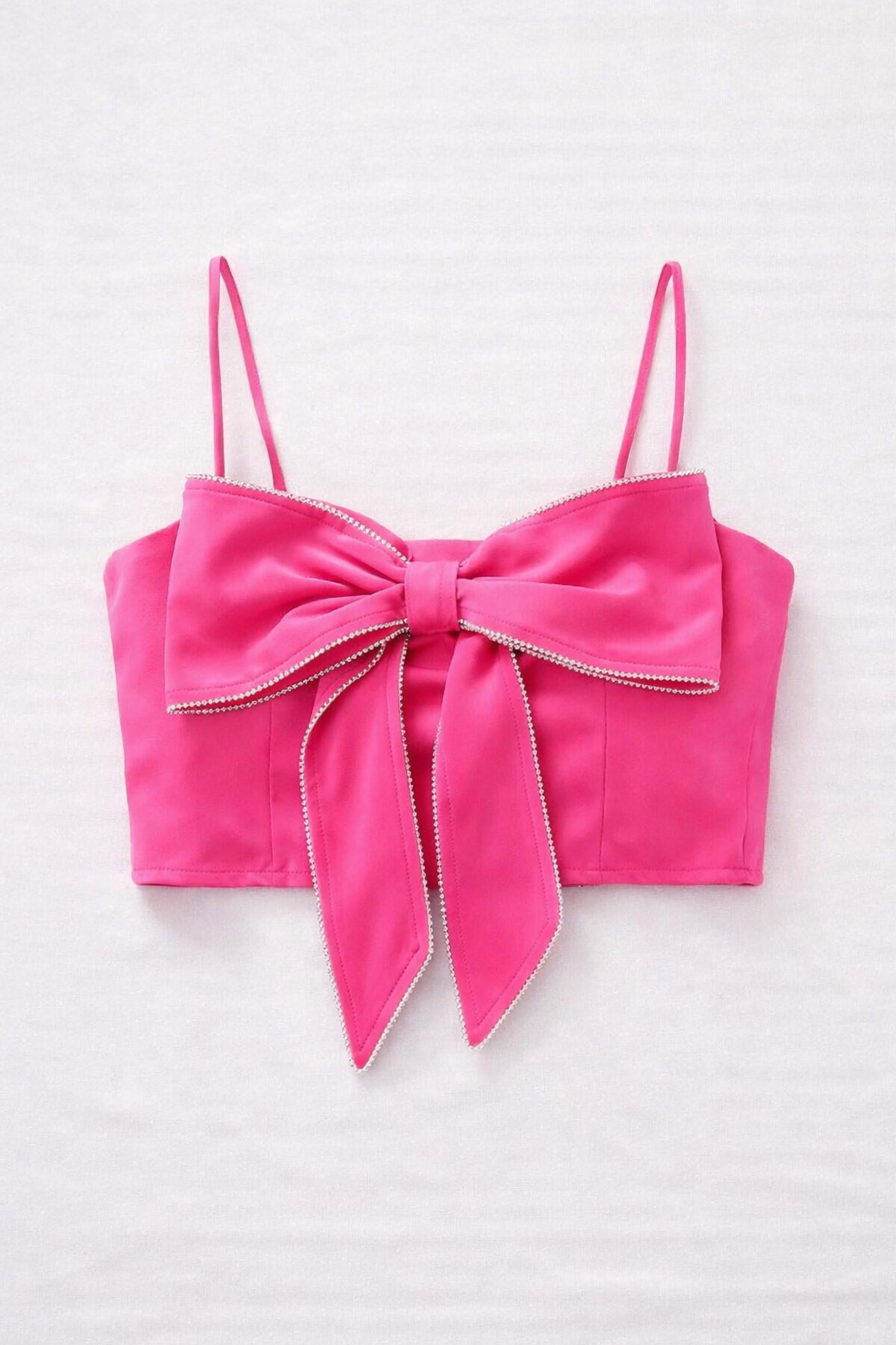 Blue B Ribbon And Rhinestones Top in fuchsia - women's shirt - alternate view