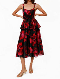 hutch Hutch Desiree Peplum Midi Dress in black red floral - women's dress