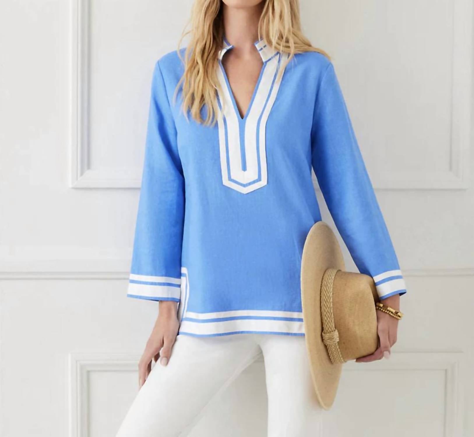 Karen Kane Boardwalk St Tropez Tunic Top in blue white - women's shirt - view 4