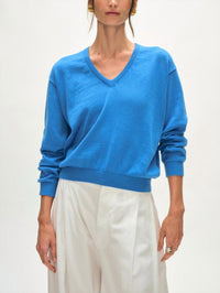 White + Warren - Cotton Blend Rib Trim V-neck