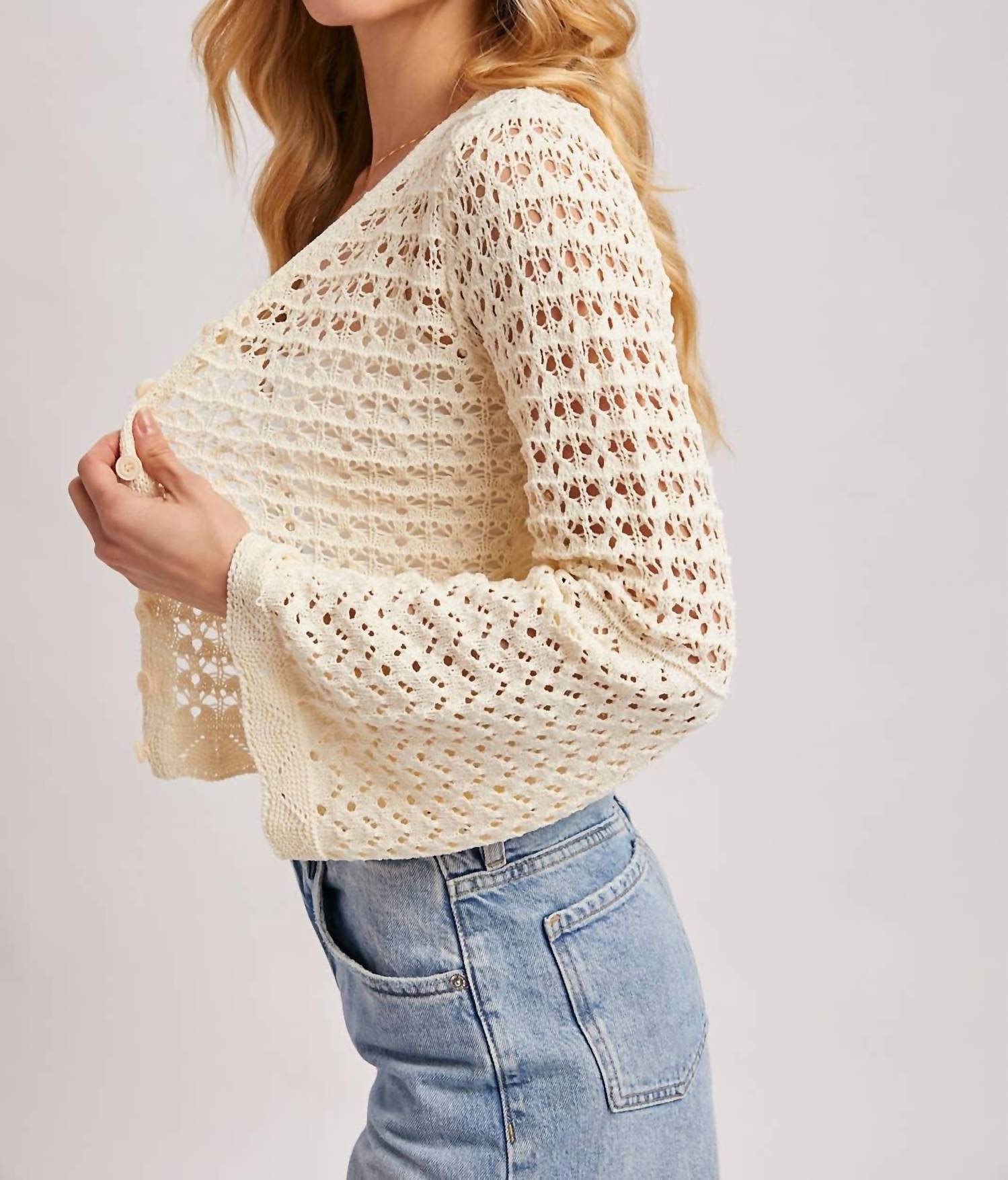 Bluivy - Button Down Open Knit Crochet Cardigan