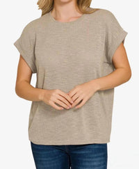 Zenana - Slub Rolled Sleeve Tee
