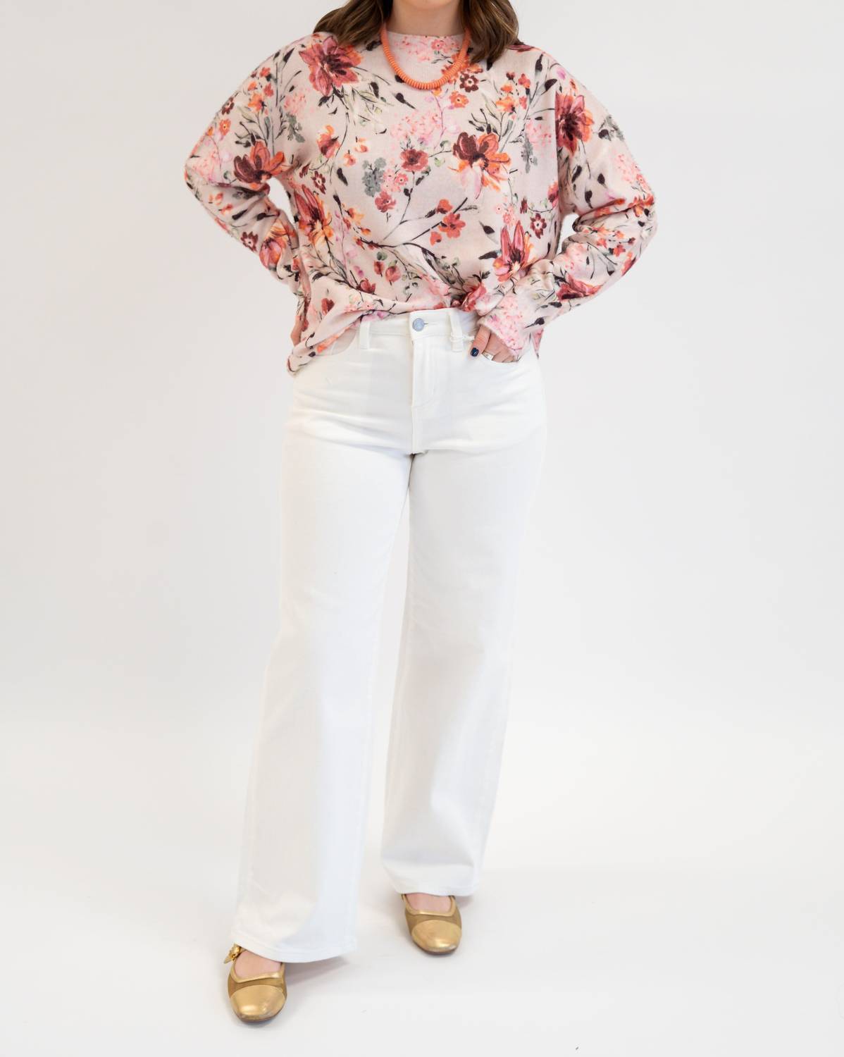 Fate Anna Floral Sweater in pink - women's blouse - detail view