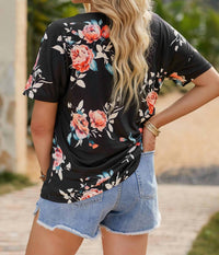 Shiying Fashion - Black leopard striped floral t-shirt