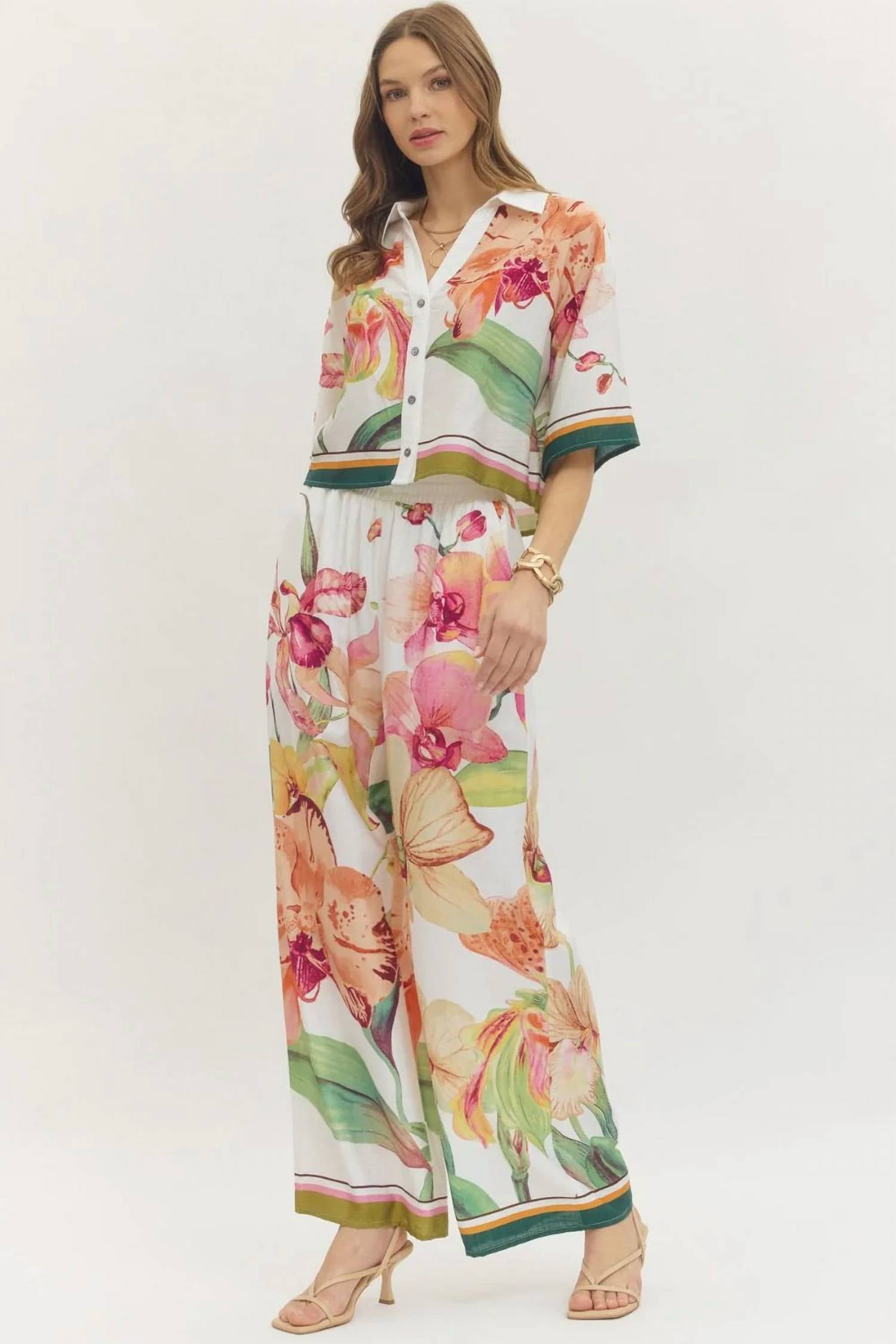 Entro - Button Front Floral Blouse