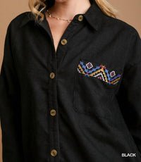 Umgee - Corduroy Long Sleeve With Embroidery Detail Top