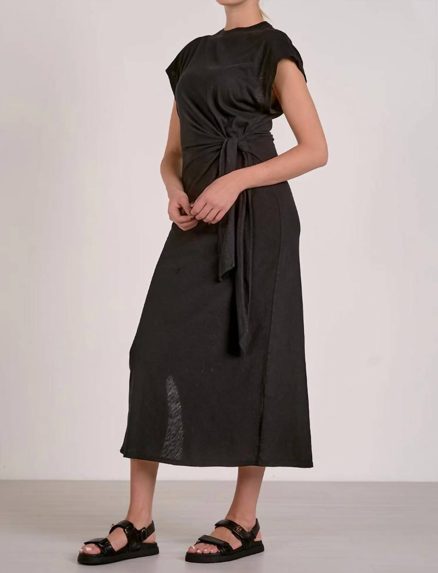 ELAN Cap Sleeve Midi Dress With Side Tie in black - women's dress - view 4