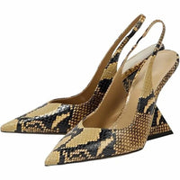 Caglglz - Women's Faux Snake 4.5" Wedge Heel Slingback Shoes