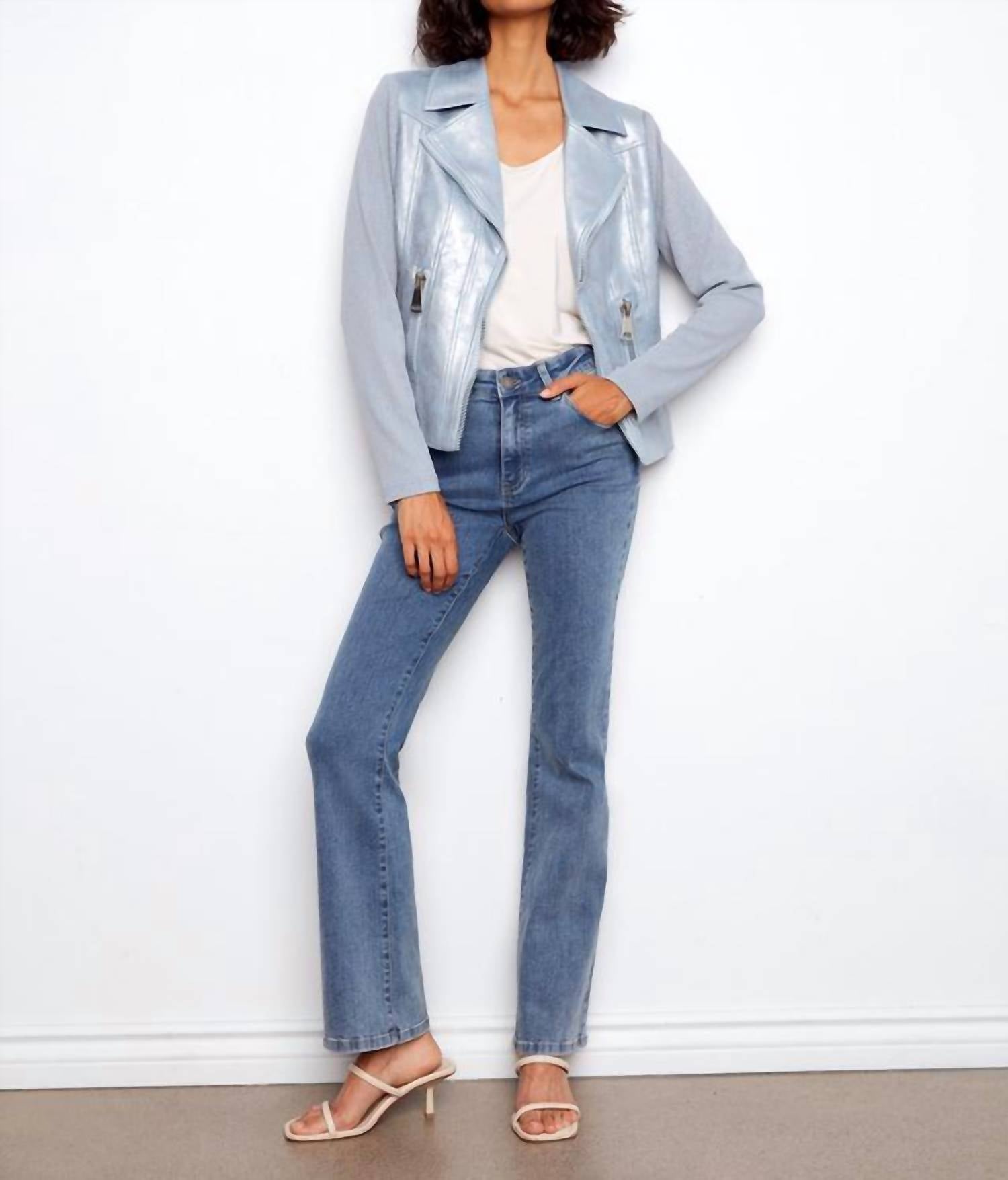 CHARLIE B Foiled Faux Leather And Rib Knit Jacket in haze - women's jacket - alternate view