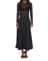 GREYLIN Kareli Rib Sheer Mesh Long Sleeve Top in black - women's long sleeve top